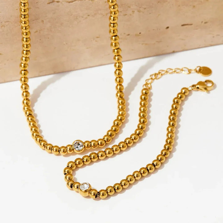 BowLift | 18k Beaded Diamond Center Necklace and Bracelets