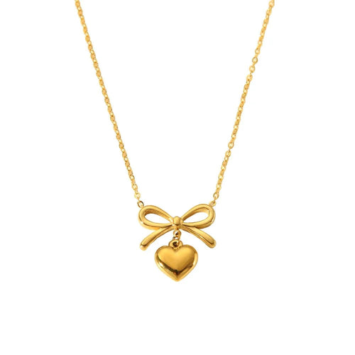 BowLift | 18k Dainty Bow & Heart Necklace