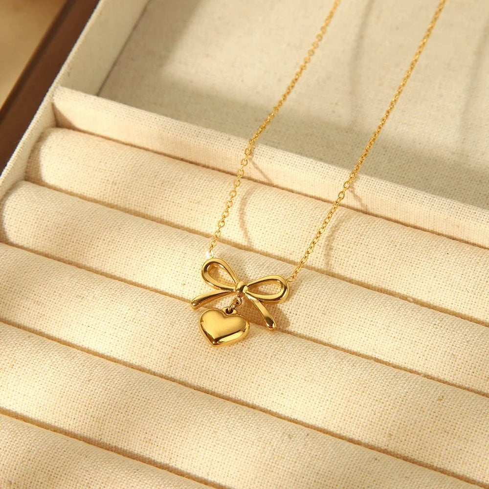 BowLift | 18k Dainty Bow & Heart Necklace