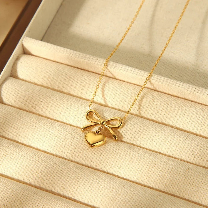 BowLift | 18k Dainty Bow & Heart Necklace