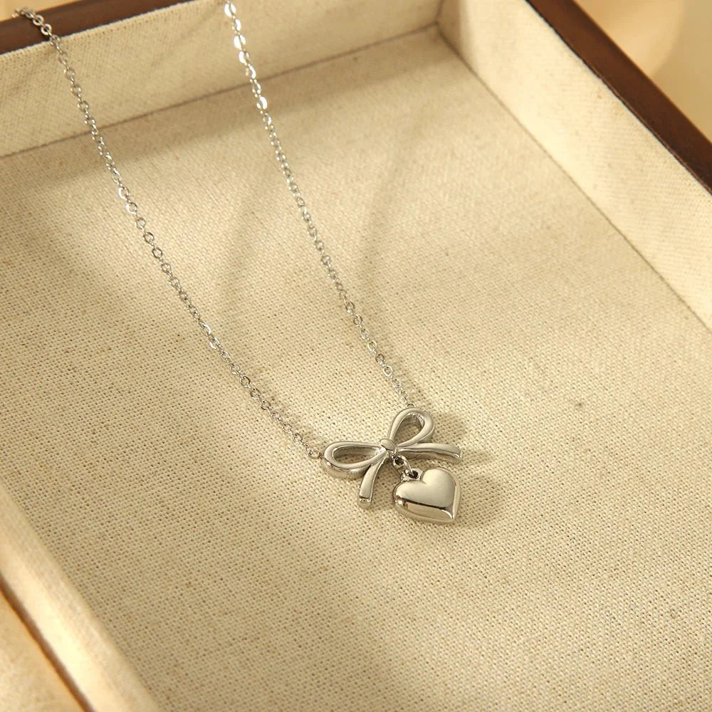 BowLift | 18k Dainty Bow & Heart Necklace