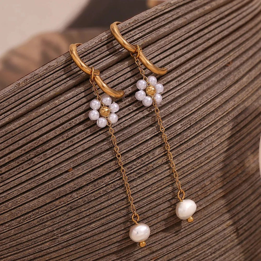 BowLift | 18k Dangling Floral Pearl Earrings