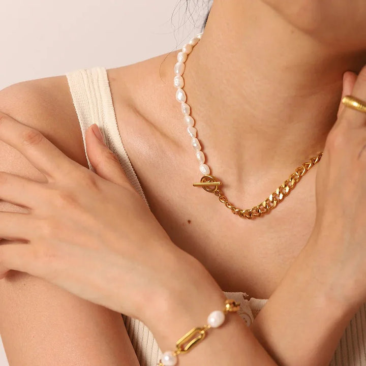 BowLift | 18k Gold Classic Modern Cuban Pearl Choker Necklace