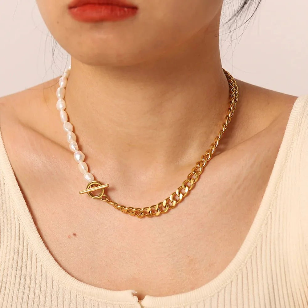 BowLift | 18k Gold Classic Modern Cuban Pearl Choker Necklace