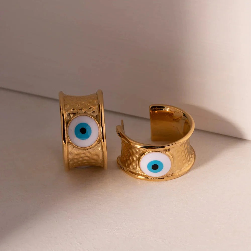 BowLift | 18k Gold Textured Evil Eye Hoop Earrings
