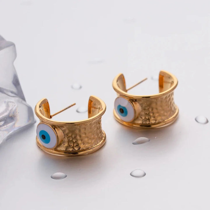 BowLift | 18k Gold Textured Evil Eye Hoop Earrings