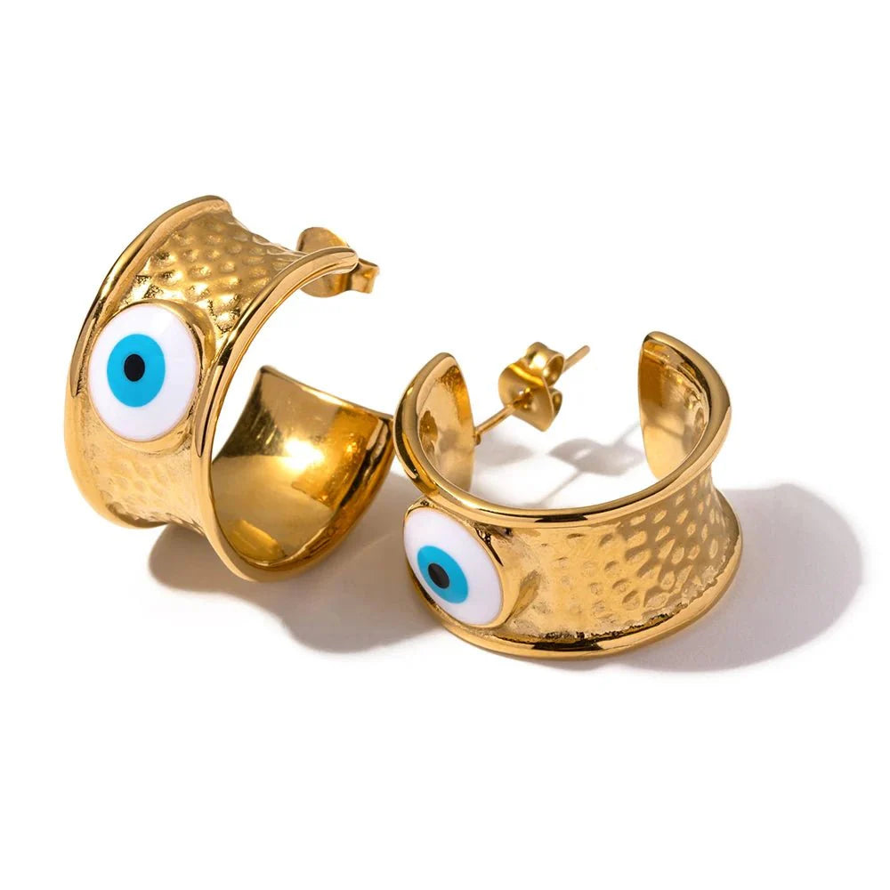 BowLift | 18k Gold Textured Evil Eye Hoop Earrings