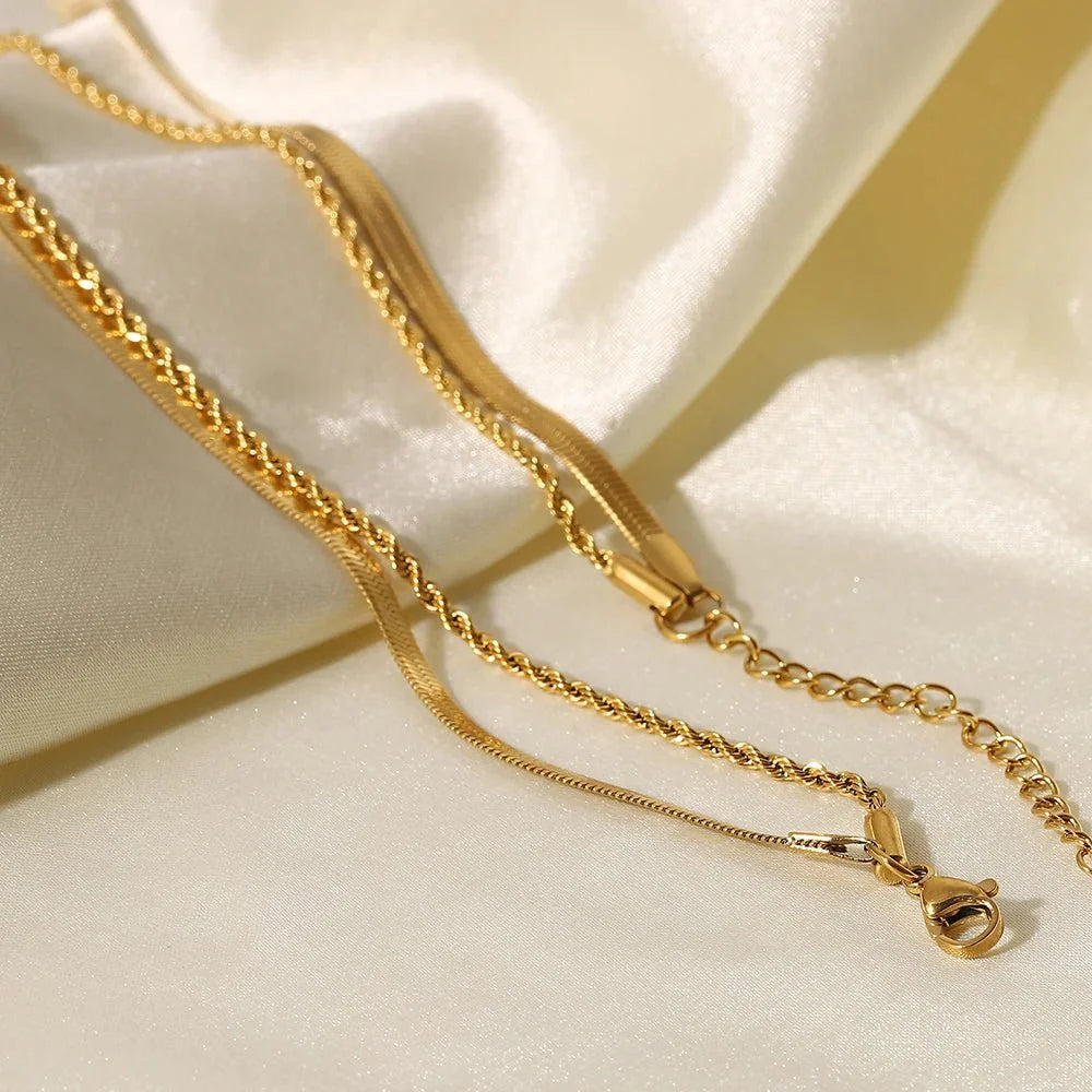 BowLift | 18k Layered Herringbone & Rope Chain Necklace