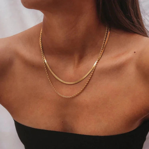 BowLift | 18k Layered Herringbone & Rope Chain Necklace