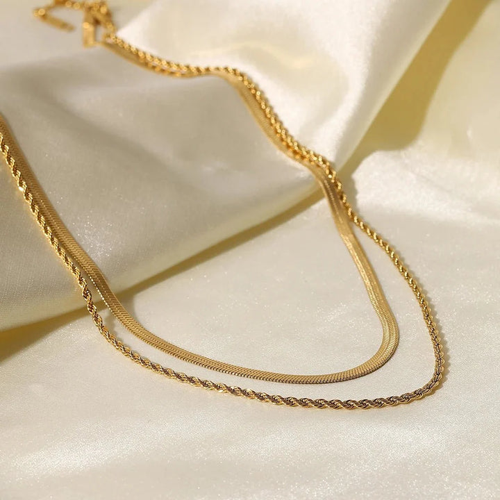 BowLift | 18k Layered Herringbone & Rope Chain Necklace