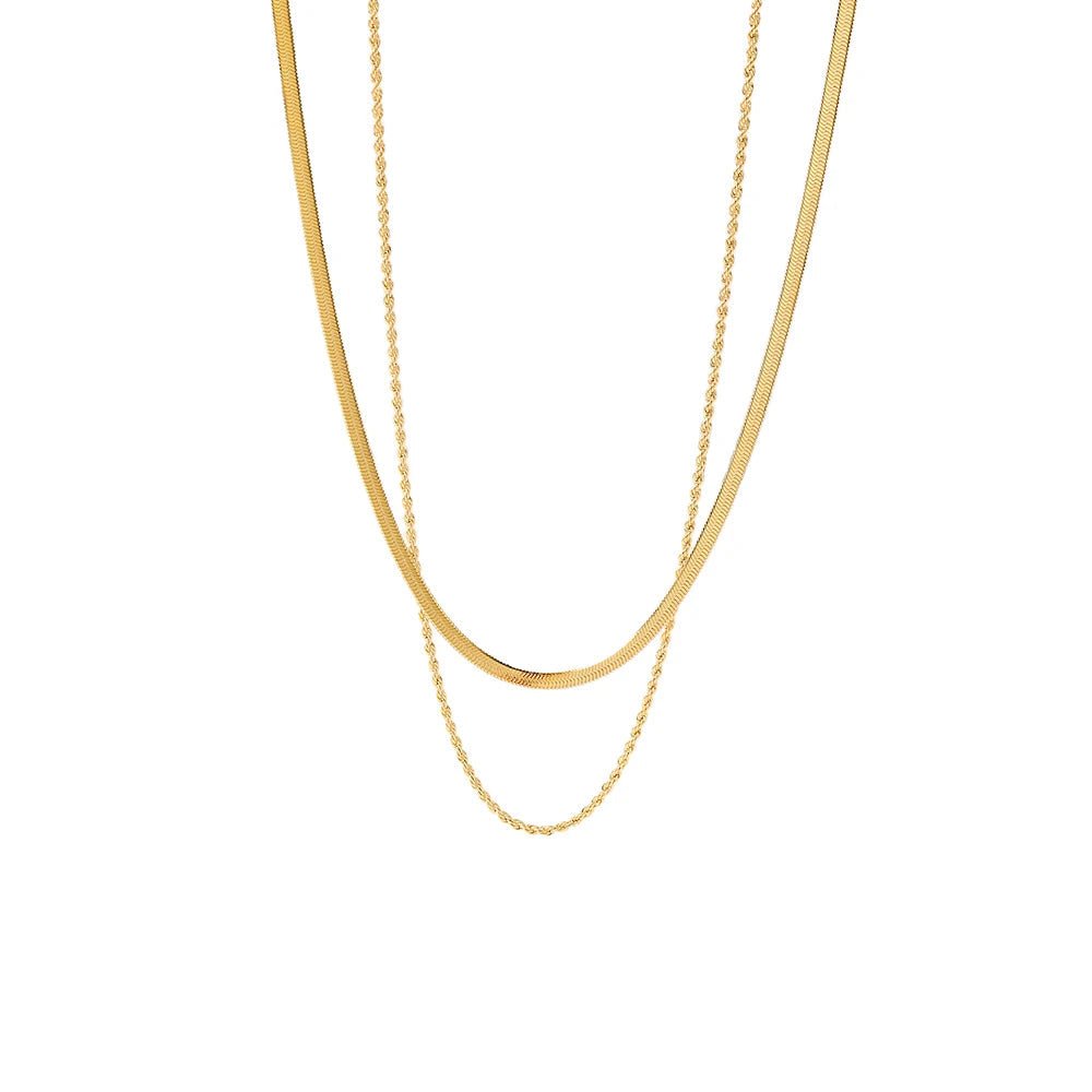 BowLift | 18k Layered Herringbone & Rope Chain Necklace
