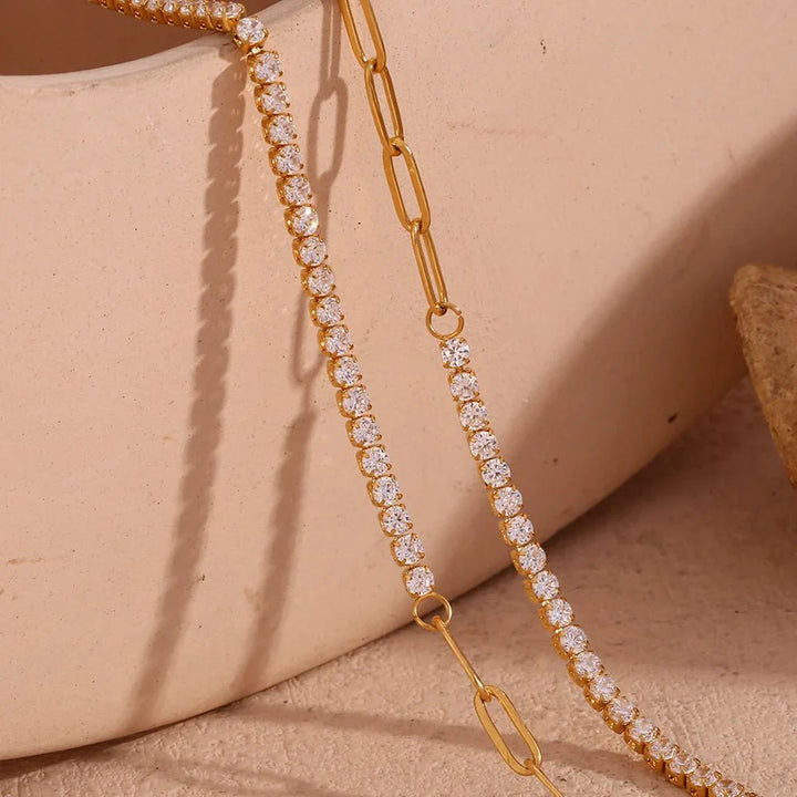 BowLift | 18k Paperclip Chain Tennis Necklace, Bracelet, and Earrings