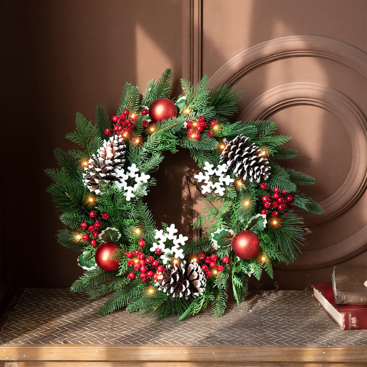 Christmas wreath with lighting, PVC, various designs