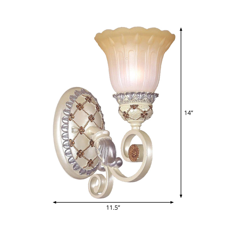 BowLift | French Country Blossom Wall Lamp 1/2-Light Opal Glass Wall Lighting Idea with Curved Arm in Gold