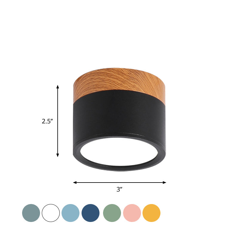 BowLift | Modern Macaron Ceiling Light – Compact Metal/Wood Flush Mount Lighting for Kitchen and Bar in Yellow, Blue, and Black