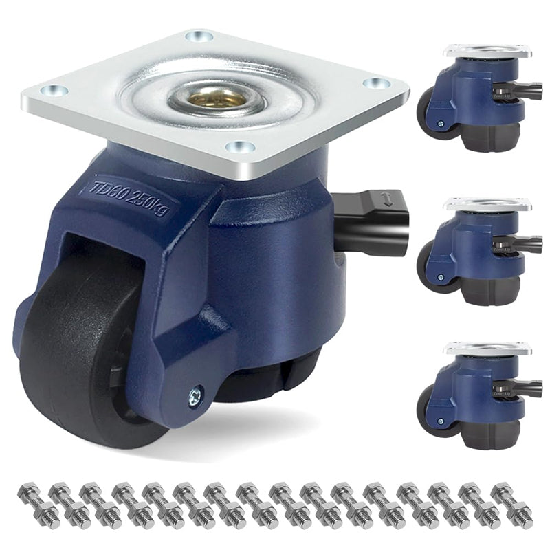 BowLift | 2 Inch Leveling Casters with Upgraded Handle 2200 lbs Capacity Leveling Casters 360° Swivel Caster Wheels