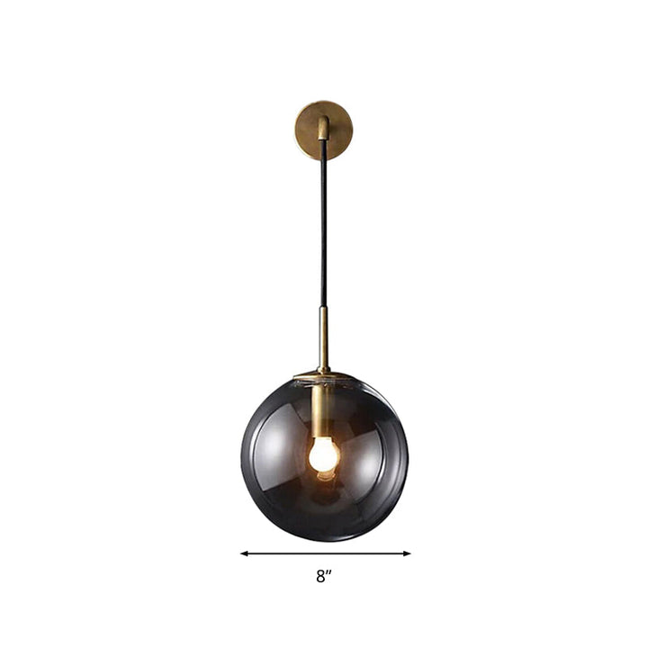 BowLift | Modern Spherical Wall Lamp 1 Bulb Smoke Glass Wall Light in Black/Brass for the Living Room, 8"/10"