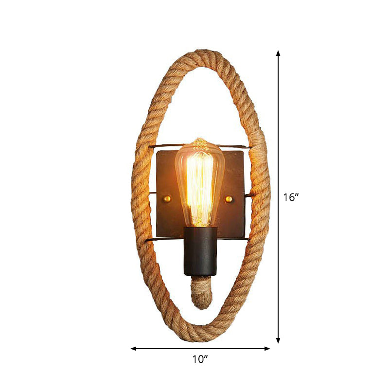 BowLift | Single rope wrapped wall light farmhouse brown oval/round dining room wall mounted light with open lamp design