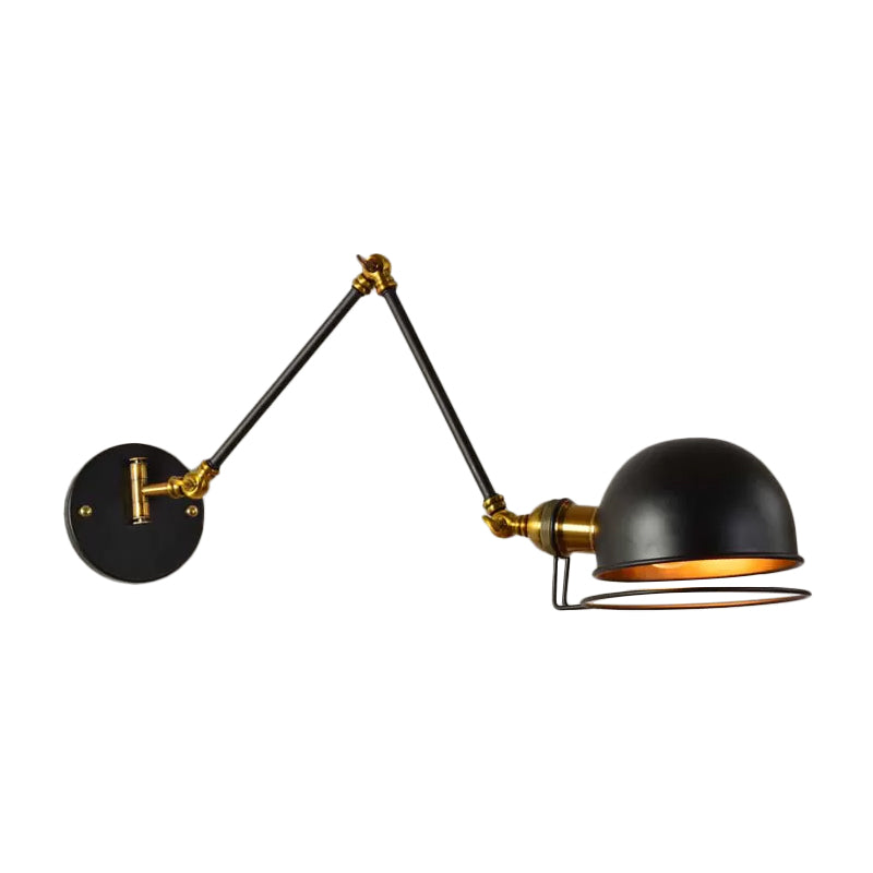 BowLift | Bowl Restaurant Adjustable Wall Lamp Vintage Metal Single Black Wall-Mounted Lamp with Wire Protection, 4"+4"/8"+8"/12"+6" Width