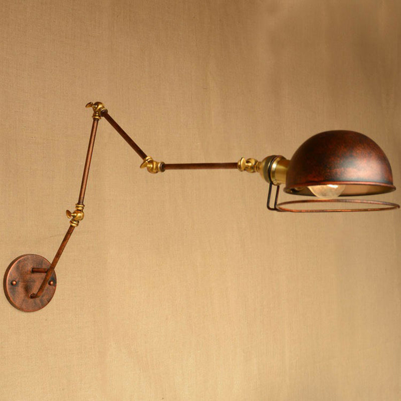 BowLift | Iron Rust Wall Reading Lamp Semi-Spherical 1-Light Farmhouse Wall Mounted Lighting with Rotatable Arm and Wire Guard