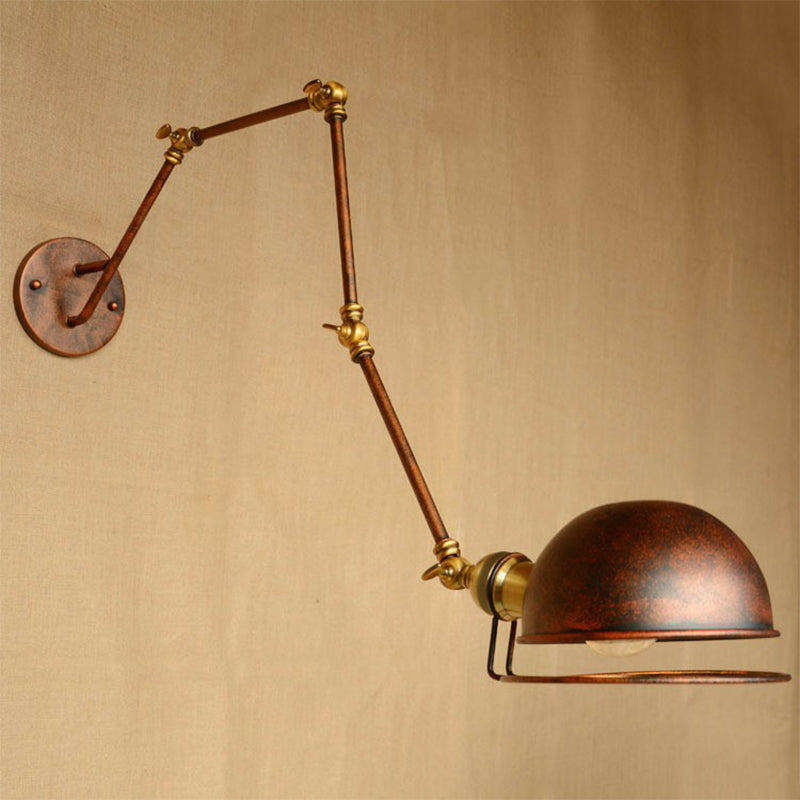 BowLift | Iron Rust Wall Reading Lamp Semi-Spherical 1-Light Farmhouse Wall Mounted Lighting with Rotatable Arm and Wire Guard
