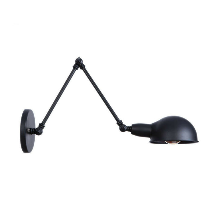 BowLift | Industrial Dome-Shaped Wall Lamp Kit Single Bulb Iron Wall Mount Lighting Fixture with Swing Arm in Black, 6"+6"/12"+6" W