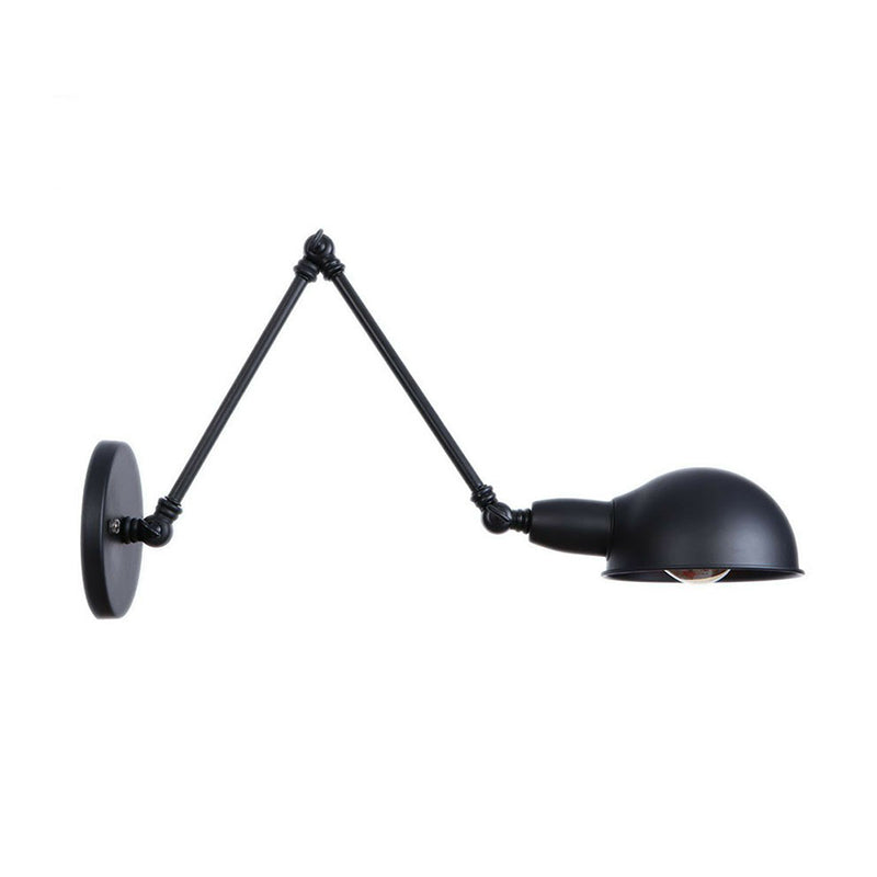 BowLift | Industrial Dome-Shaped Wall Lamp Kit Single Bulb Iron Wall Mount Lighting Fixture with Swing Arm in Black, 6"+6"/12"+6" W