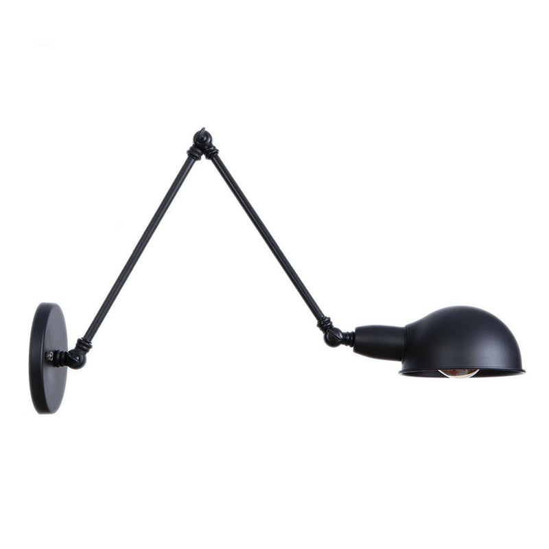 BowLift | Industrial Dome-Shaped Wall Lamp Kit Single Bulb Iron Wall Mount Lighting Fixture with Swing Arm in Black, 6"+6"/12"+6" W