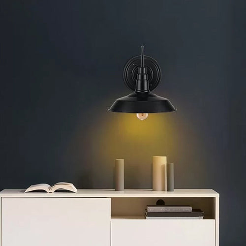 BowLift | Metallic black wall lamp socket barn shade 1 head rustic wall-mounted lamp with goose neck arm