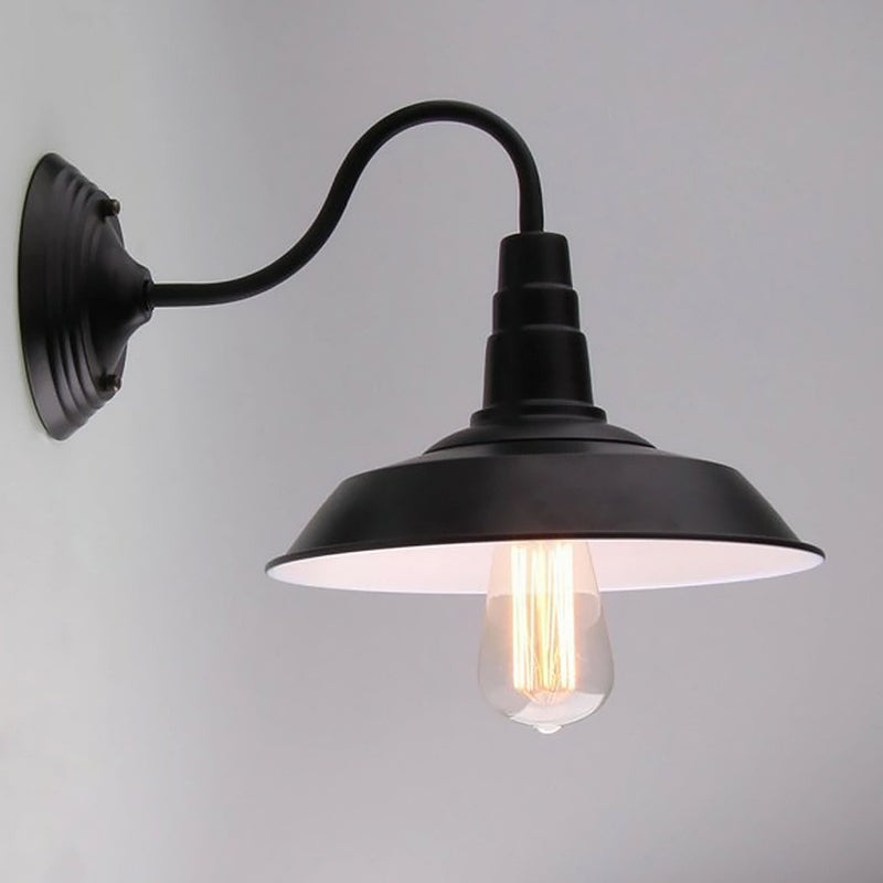 BowLift | Vintage Barn Wall Lighting 10"/14" Wide 1-Light Metal Gooseneck Wall Mount Lighting in Black