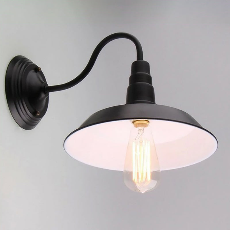 BowLift | Vintage Barn Wall Lighting 10"/14" Wide 1-Light Metal Gooseneck Wall Mount Lighting in Black