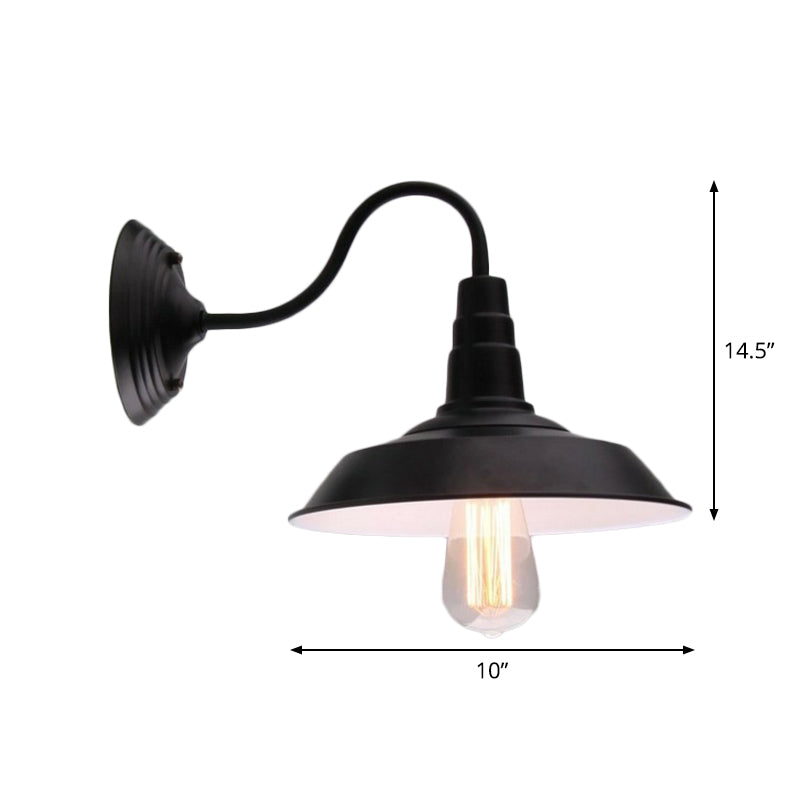 BowLift | Vintage Barn Wall Lighting 10"/14" Wide 1-Light Metal Gooseneck Wall Mount Lighting in Black