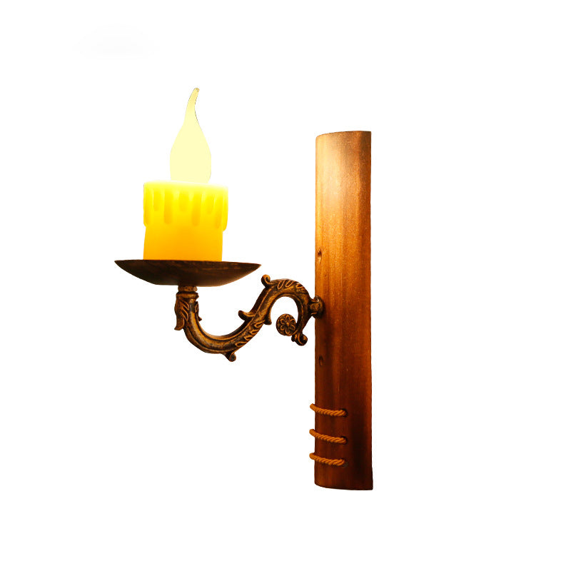 BowLift | Brown rectangular wall light Cottage Bamboo 1 bulb living room wall light with flameless candle