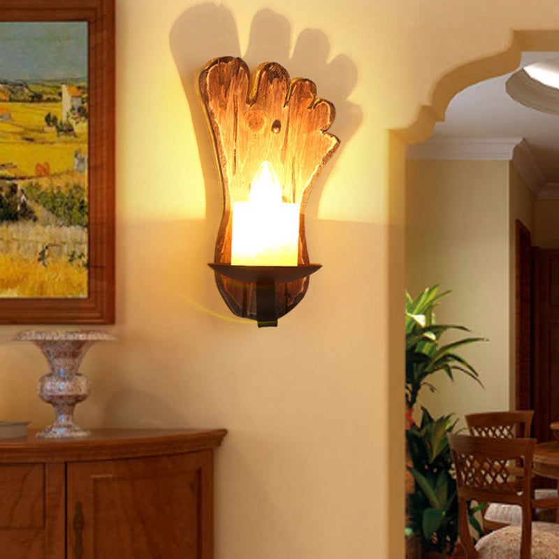 BowLift | 1-Light Lantern Wall Light Kit Landscape Brown Clear Glass Wall Pendant Lamp with Rectangular/Semi-Circular Wood Backplate