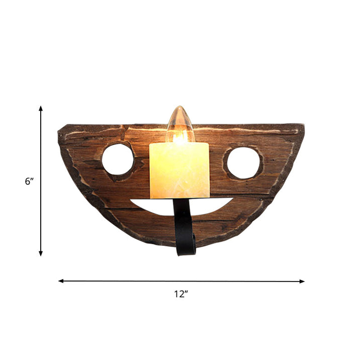BowLift | 1-Light Lantern Wall Light Kit Landscape Brown Clear Glass Wall Pendant Lamp with Rectangular/Semi-Circular Wood Backplate