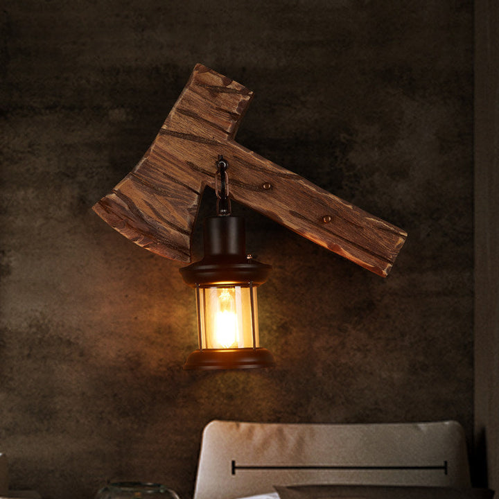 BowLift | Oval/Fish-shaped Wooden Wall Sconce Light Rustic 1 Head Kitchen Wall-mounted Lamp with Candle/Lantern in Brown