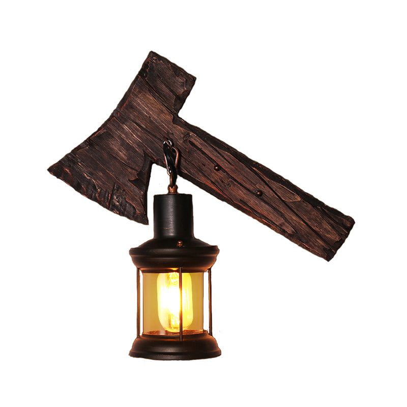 BowLift | Oval/Fish-shaped Wooden Wall Sconce Light Rustic 1 Head Kitchen Wall-mounted Lamp with Candle/Lantern in Brown