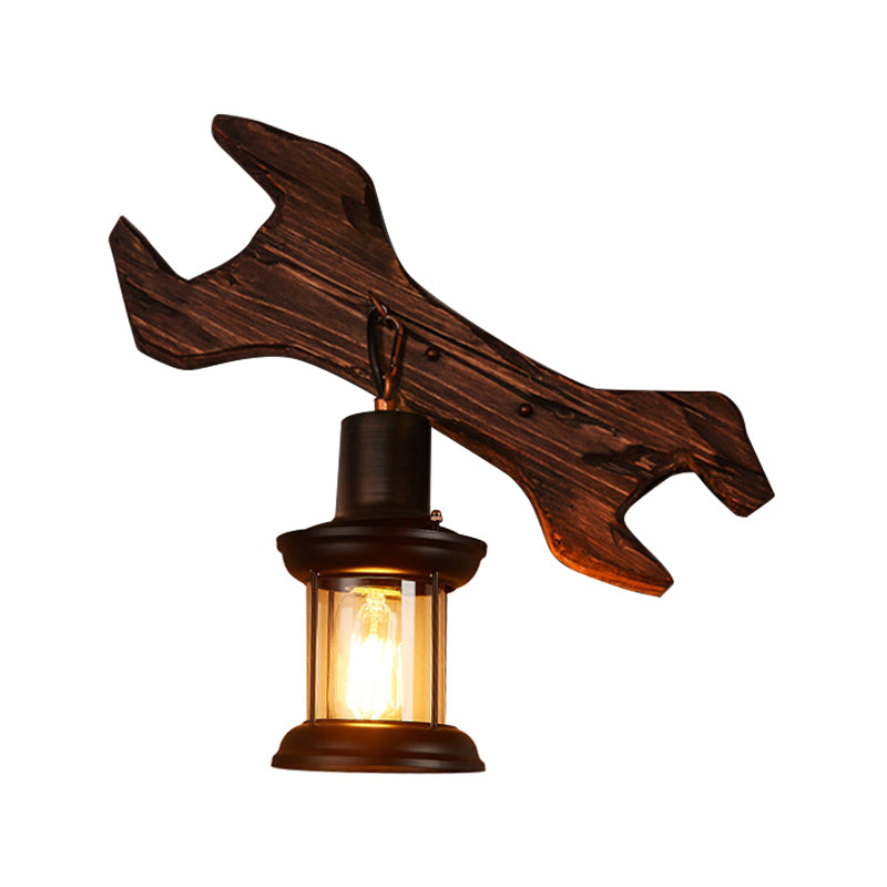 BowLift | Oval/Fish-shaped Wooden Wall Sconce Light Rustic 1 Head Kitchen Wall-mounted Lamp with Candle/Lantern in Brown