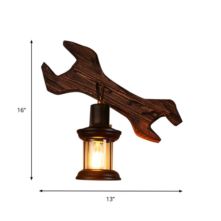 BowLift | Oval/Fish-shaped Wooden Wall Sconce Light Rustic 1 Head Kitchen Wall-mounted Lamp with Candle/Lantern in Brown