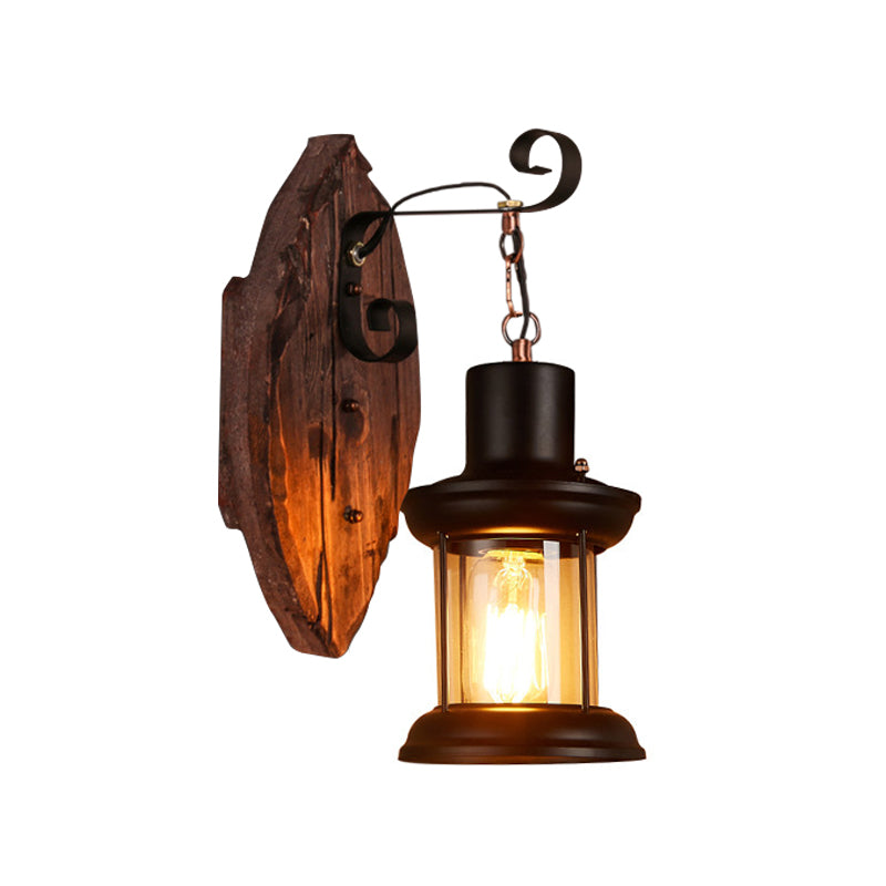 BowLift | Oval/Fish-shaped Wooden Wall Sconce Light Rustic 1 Head Kitchen Wall-mounted Lamp with Candle/Lantern in Brown