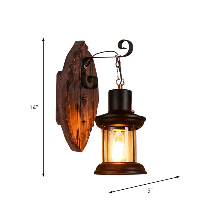 BowLift | Oval/Fish-shaped Wooden Wall Sconce Light Rustic 1 Head Kitchen Wall-mounted Lamp with Candle/Lantern in Brown