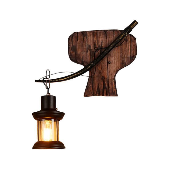 BowLift | Oval/Fish-shaped Wooden Wall Sconce Light Rustic 1 Head Kitchen Wall-mounted Lamp with Candle/Lantern in Brown