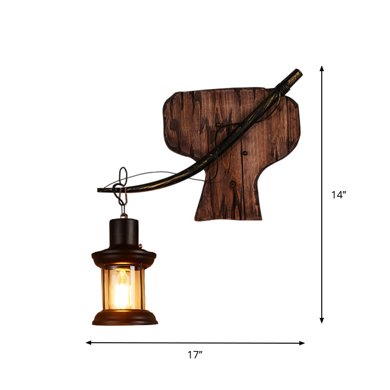 BowLift | Oval/Fish-shaped Wooden Wall Sconce Light Rustic 1 Head Kitchen Wall-mounted Lamp with Candle/Lantern in Brown