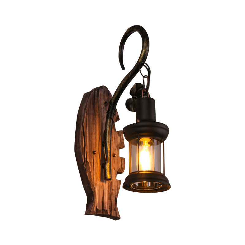 BowLift | Oval/Fish-shaped Wooden Wall Sconce Light Rustic 1 Head Kitchen Wall-mounted Lamp with Candle/Lantern in Brown