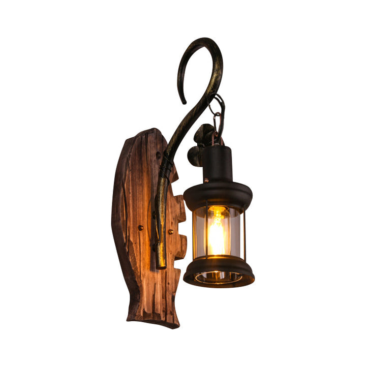 BowLift | Oval/Fish-shaped Wooden Wall Sconce Light Rustic 1 Head Kitchen Wall-mounted Lamp with Candle/Lantern in Brown