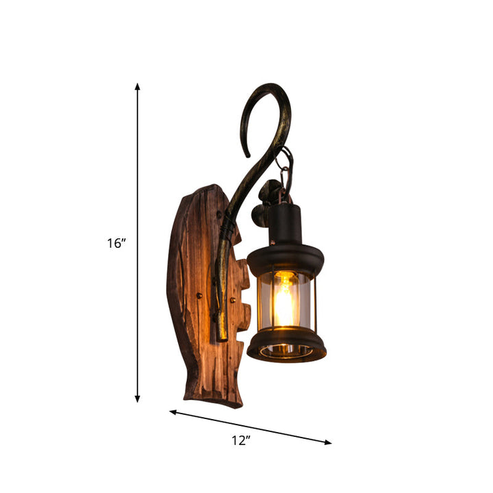 BowLift | Oval/Fish-shaped Wooden Wall Sconce Light Rustic 1 Head Kitchen Wall-mounted Lamp with Candle/Lantern in Brown