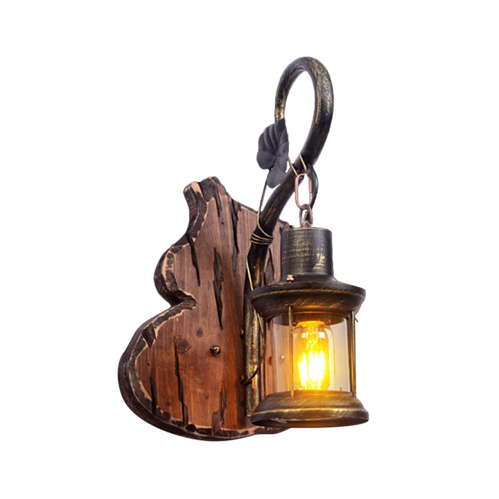 BowLift | Oval/Fish-shaped Wooden Wall Sconce Light Rustic 1 Head Kitchen Wall-mounted Lamp with Candle/Lantern in Brown
