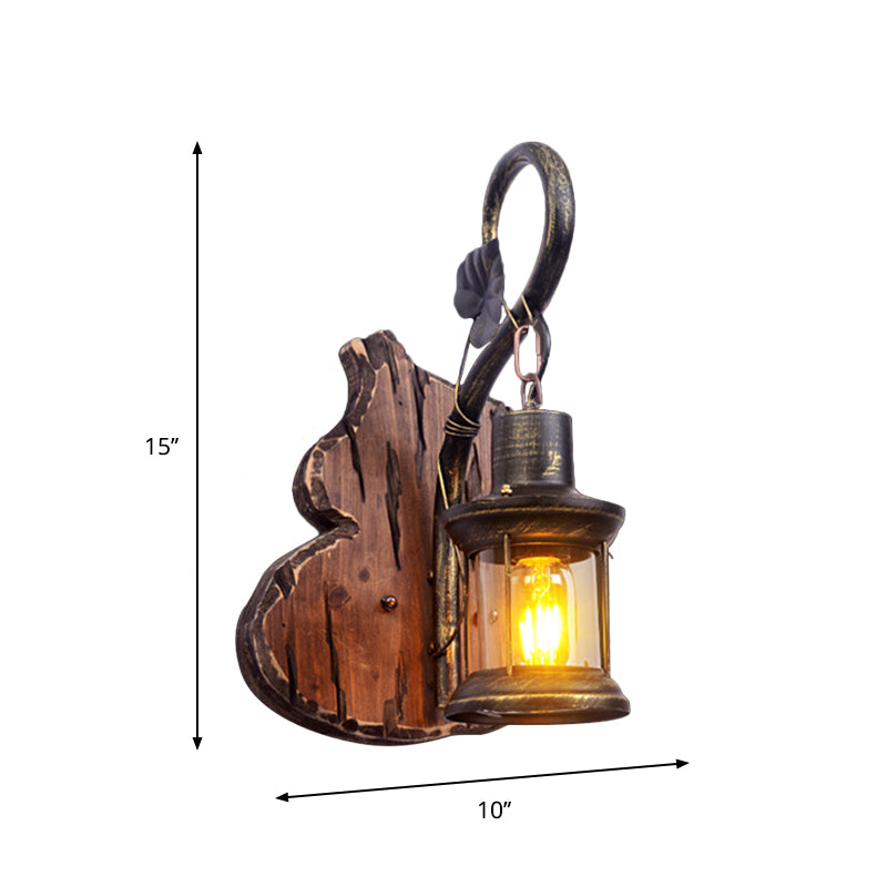 BowLift | Oval/Fish-shaped Wooden Wall Sconce Light Rustic 1 Head Kitchen Wall-mounted Lamp with Candle/Lantern in Brown