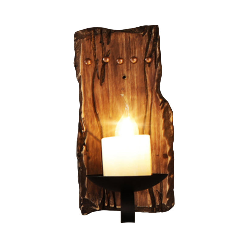 BowLift | Oval/Fish-shaped Wooden Wall Sconce Light Rustic 1 Head Kitchen Wall-mounted Lamp with Candle/Lantern in Brown
