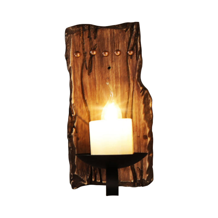 BowLift | Oval/Fish-shaped Wooden Wall Sconce Light Rustic 1 Head Kitchen Wall-mounted Lamp with Candle/Lantern in Brown